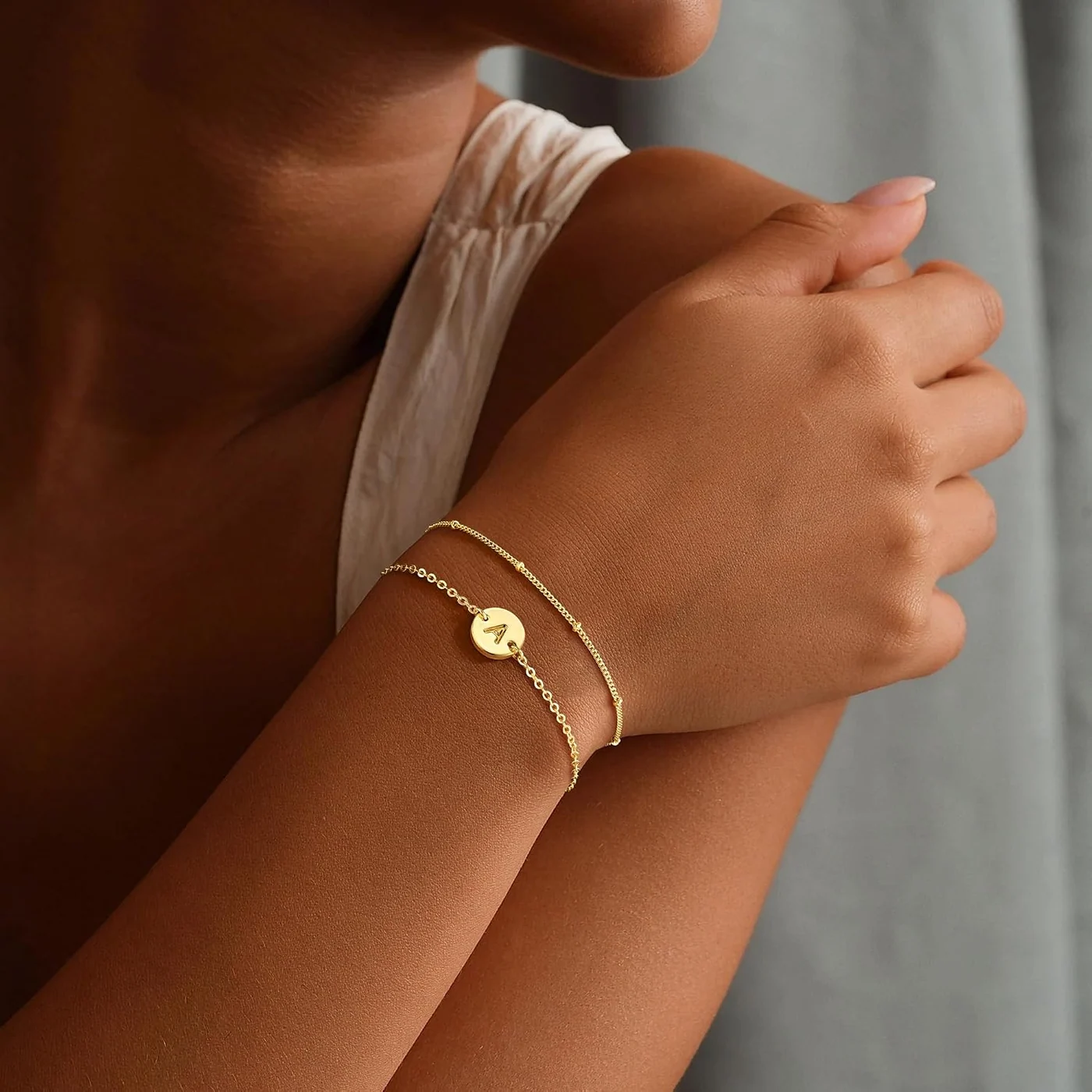 Initial Bracelet, Letter A, 14K gold plated