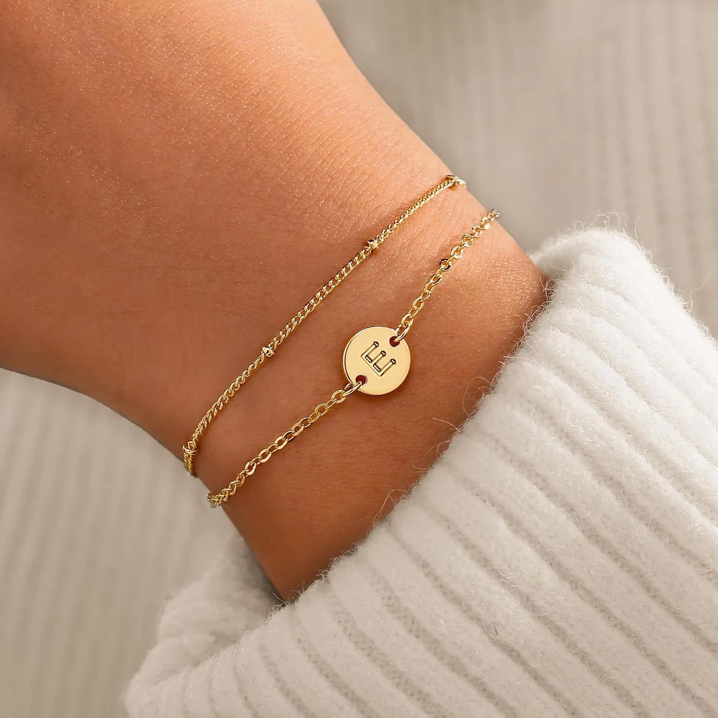 Initial Bracelet, Letter E, 18K gold plated