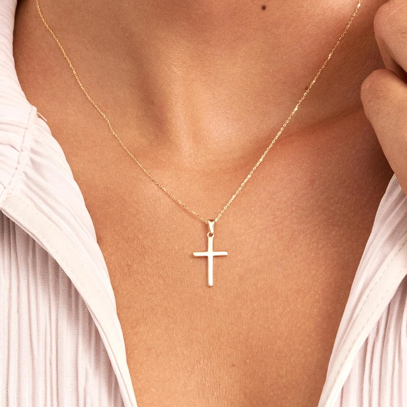 Sideways Cross Necklace, Gold tone, 16+2 in