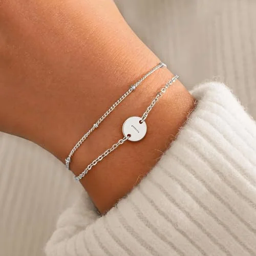 Initial Bracelet, Letter I, 18K white gold plated