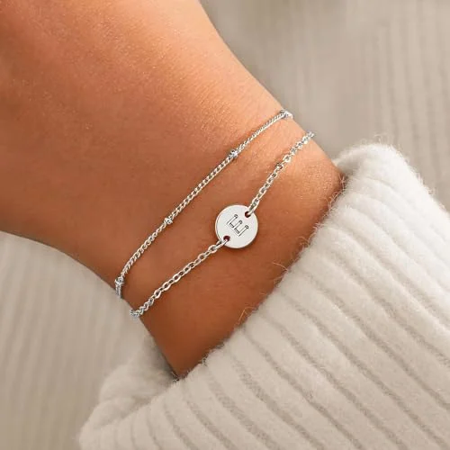 Initial Bracelet, Letter E, 18K white gold plated