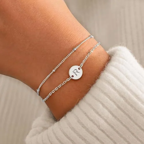 Initial Bracelet, Letter R, 18K white gold plated