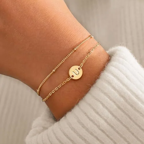 Initial Bracelet, Letter U, 18K gold plated